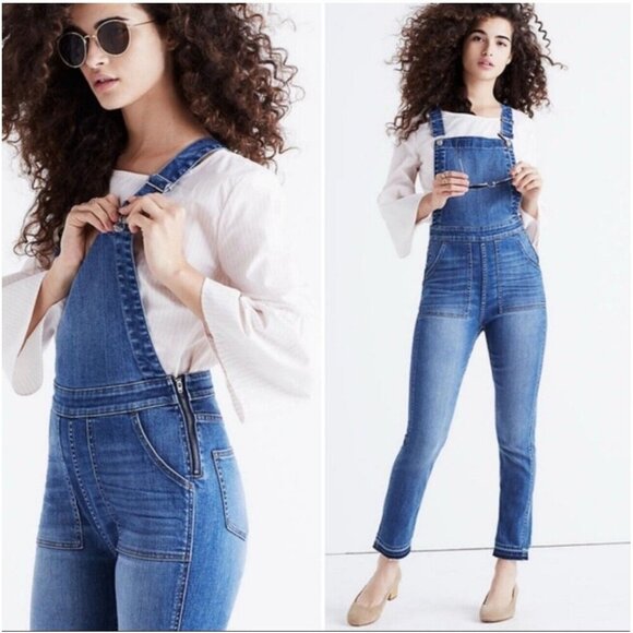 Madewell Denim Skinny Overalls Blue Size XS Raw Hem Edition - Picture 1 of 12